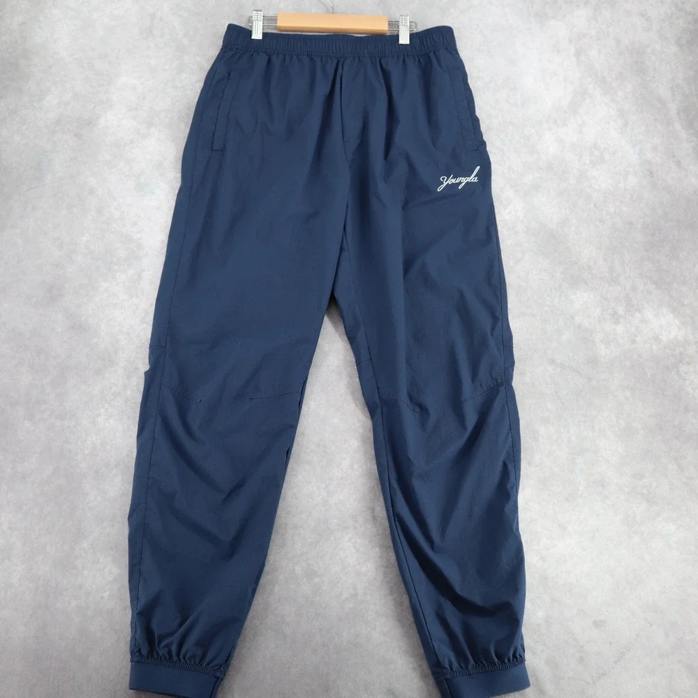 YoungLA Men's XL Dark Navy Blue Sweat Jogger Pant Cuff Ankle Tie Elastic Waist